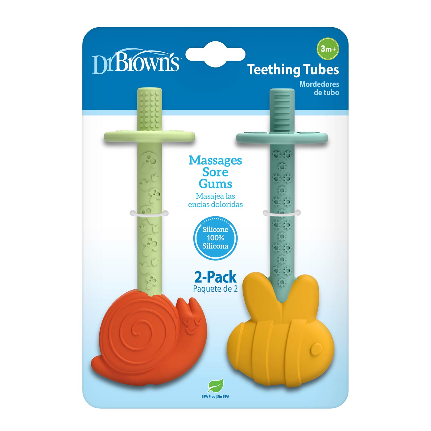 dr-brown-s-teething-tubes-bee-snail-100-silicone-2-pack image 2