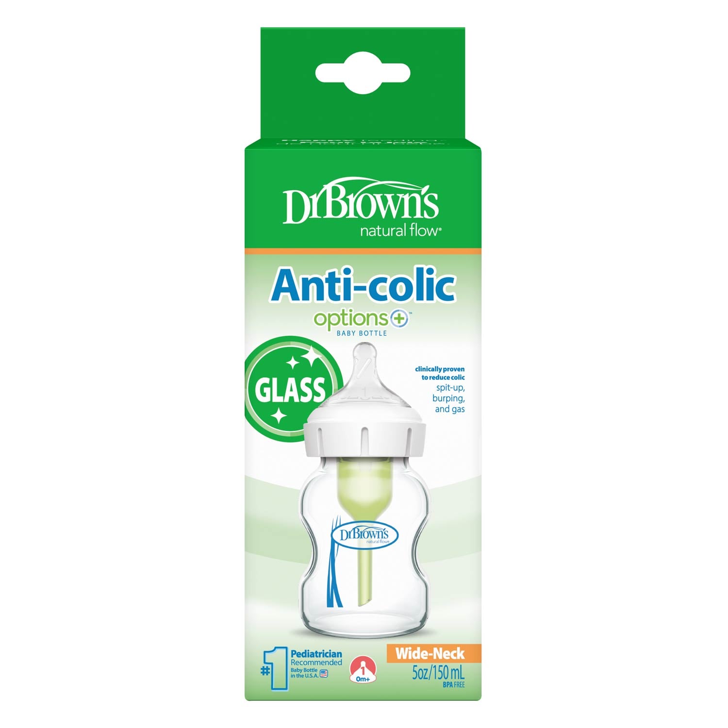 dr-brown-s-natural-flow-anti-colic-options-wide-neck-glass-baby-bottle-with-leve image 2