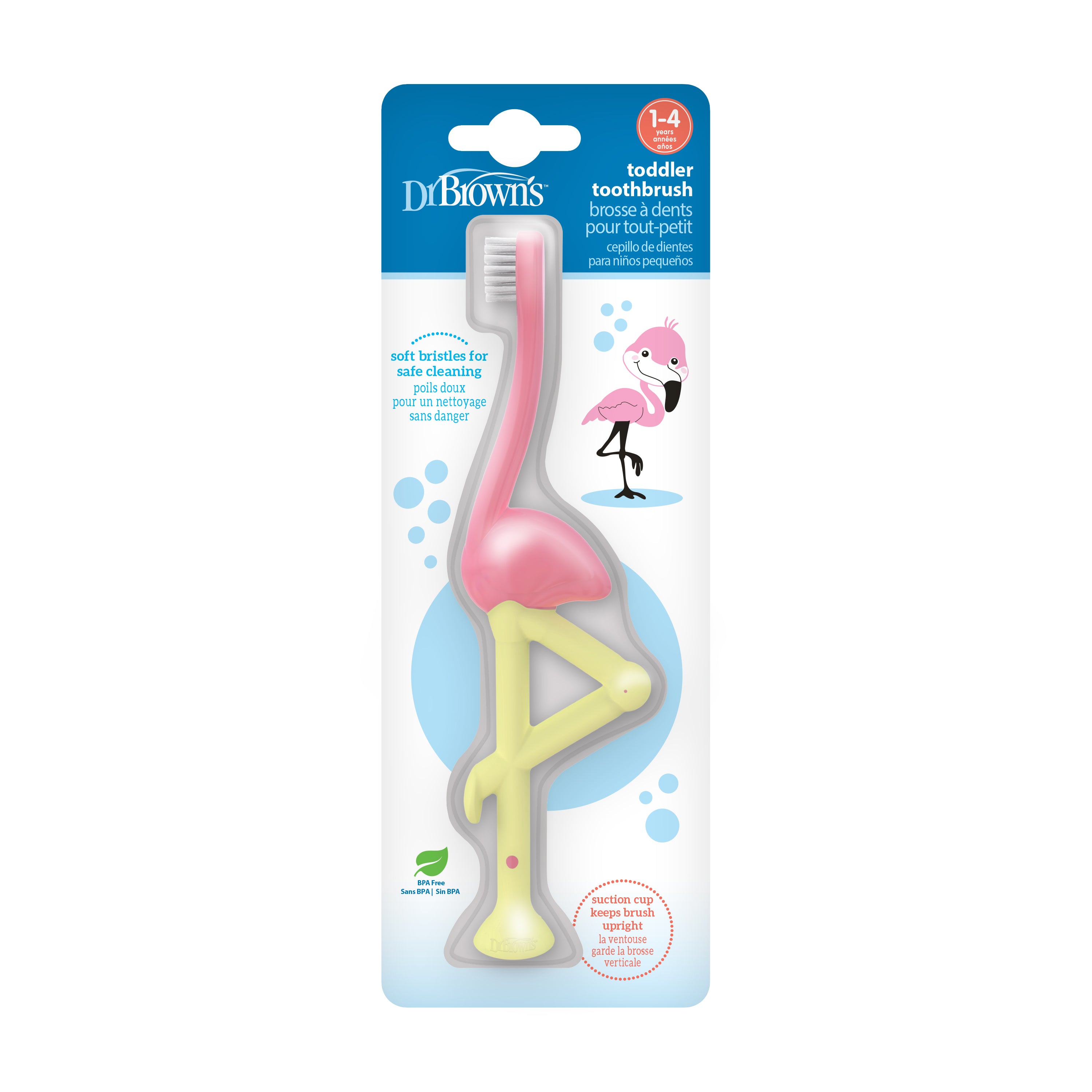 dr-brown-s-flamingo-toddler-toothbrush-soft-bristles-with-suction-cup-base image 3