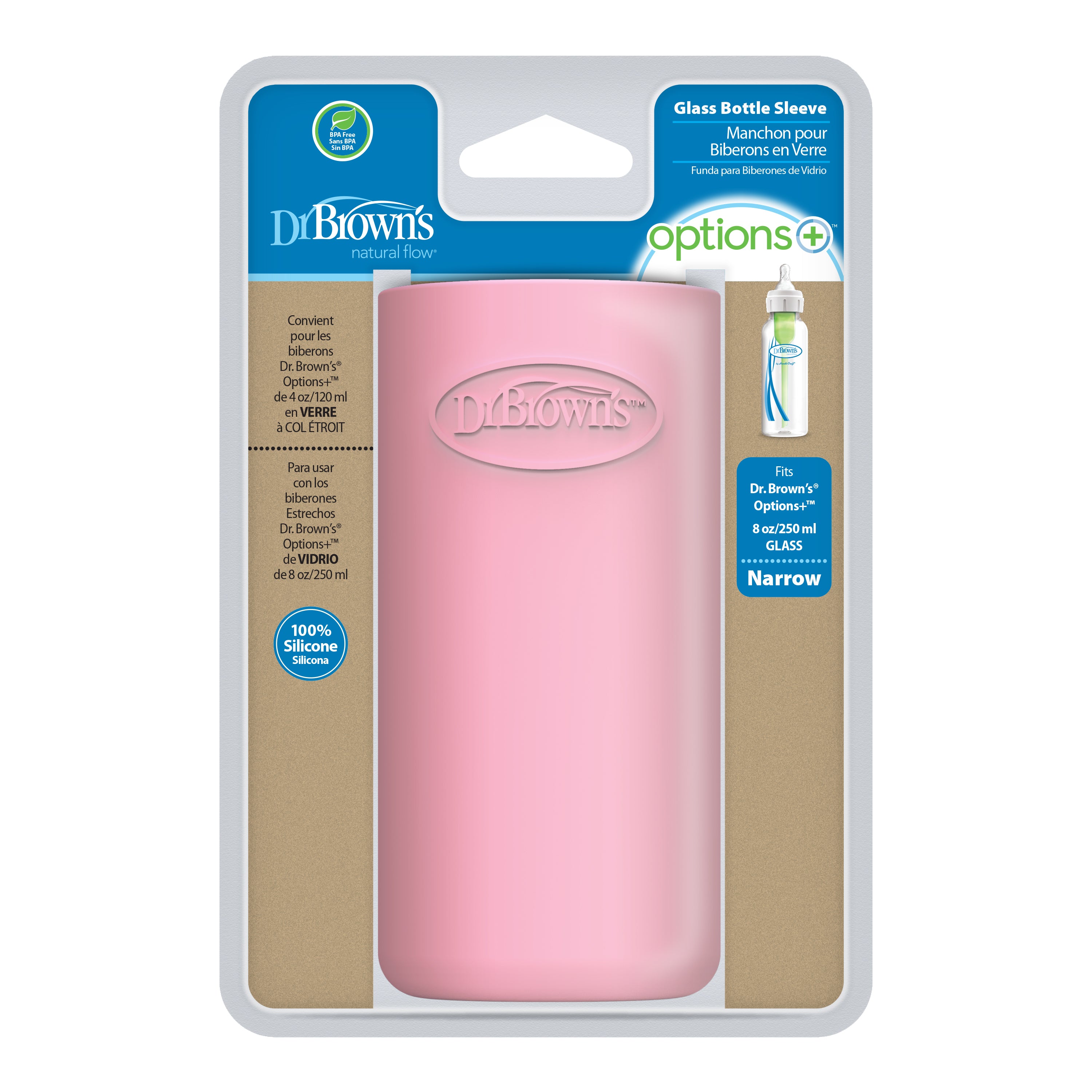 dr-brown-s-options-narrow-glass-bottle-silicone-sleeve-pink-8oz image 2
